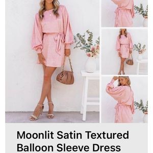 Satin Textured Balloon Sleeve Dress, NWT